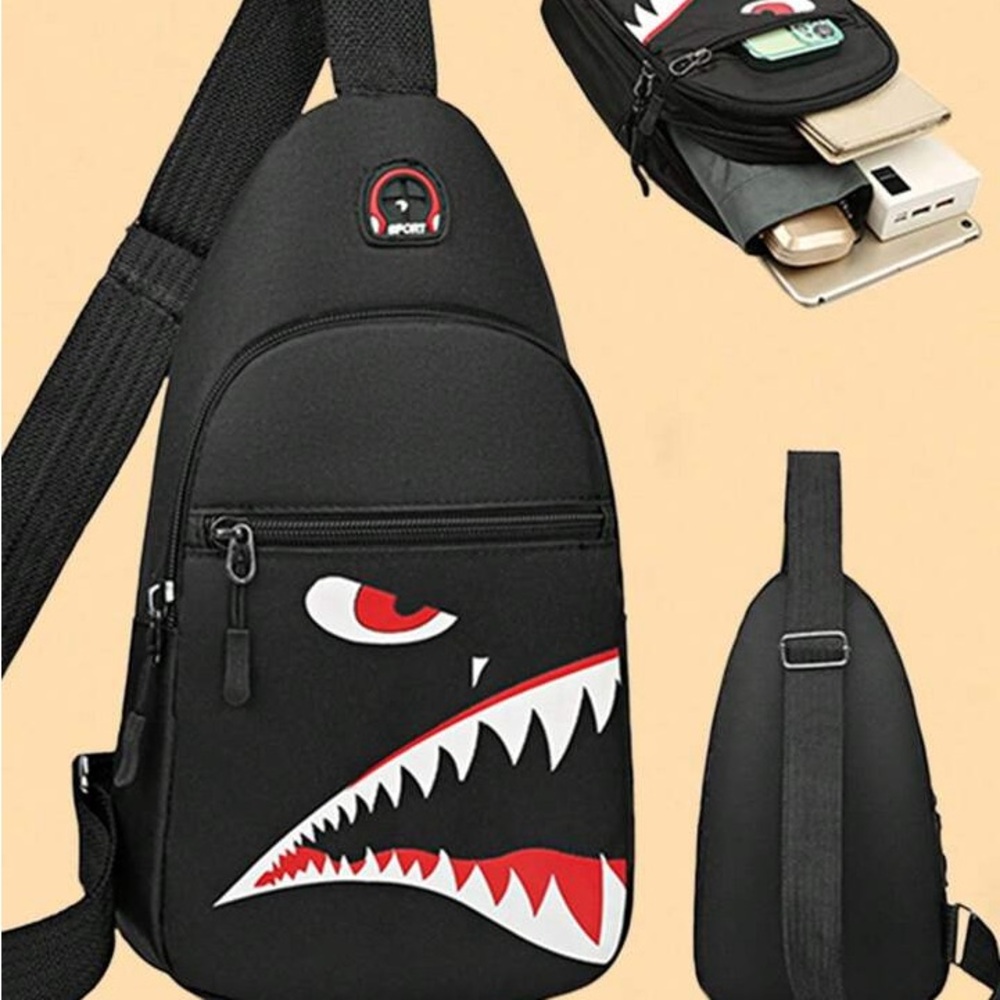 Sporto Black Sling Bag with Shark Design